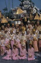 Shwedagon Pagoda.  Initiation of novices at the Shinpyu ceremony.Burma Myanmar  Shwe Dagon