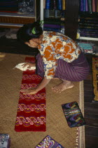 Silk lungi vendor .Burma Myanmar