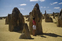 Rock pinnacles in desert landscape.