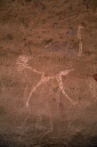 Detail of prehistoric rock art depicting ostrich.