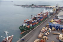 Container vessel docked at San Pdro port.Cte d Ivoire