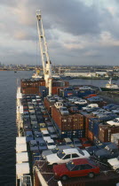 Cars on container vessel docked at Abidjan port.Cte d Ivoire