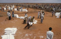 Somali refugee camp run by UNHCR.  Food distribution.Aid  United Nations High Commissioner for Refugees