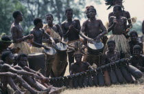 Bapende tribal musicians playing at Gungu Festival. Zaire Pende