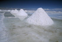 Salar de Uyuni. Salt mounds ready for collection
