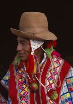 Portrait of boy from Tinqui wearing typical hat and poncho. Cordillera Oriental Cuzco Cusco Cordillera Oriental Cuzco Cusco