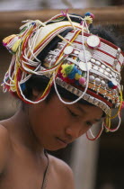 Akha hiltribe detail of decorated headdress