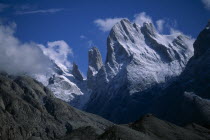 Trango Towers mountain peak and Balforo Glacier.