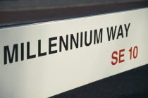 Greenwich Millennium Way road sign.street