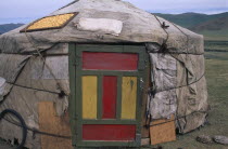 Dried cheese on roof of a yurt / ger . Genral view.