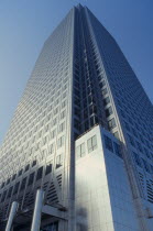 Canary Wharf. One Canada Square  tower viewed from the ground looking up at the tower