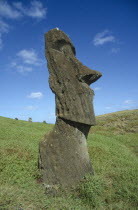 Rano Raraku Crater. Large Monolith Moai head statue on the slopes of crater