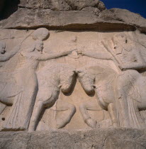Sassanian relief. Two Stone carved figures on horsebackReliefs belong to Elamite  Achaemenian the Sassanid periods