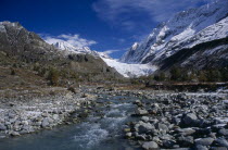 The river Lonza starting as glacier meltwater near the head of the Lotschen valley.