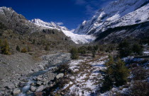 The river Lonza starting as glacier meltwater near the head of the Lotschen valley.