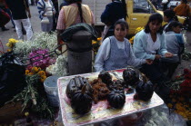 Sugared pumpkin for Day of the Dead for sale in street market.