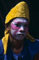 Chinese New Year.  Young boy wearing costume and face paints during procession.  Asian Kids Prathet Thai Raja Anachakra Thai Religion Siam Southeast Asia Immature Religious Siamese Young Unripe Unrip...