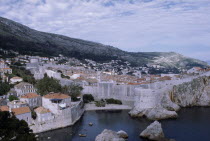 View over the old city rooftops with the enclosed fortified walls