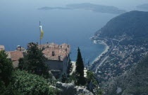 Eze. View from hilltop over rooftops and coastline