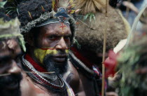 Southern Highlands. Tari. Huli Tribe Wigmen in custume with painted faces for  Sing Sing Festival.