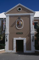 Kings Square. Town Hall exterior with crest above door  entrance and flagpoles either side Built in 1782