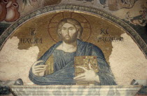 Detail of Byzantine mosaic of Christ in the Chora church museum.Eurasia