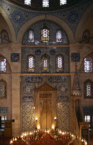 Sokollu Mehmet Pasa Camii.  Mosque commissioned in 1571 by Sokullu Mehmet Pasa.  Interior showing mihrab and wall decorated with Iznik tilesEurasiaMoslem Muslim