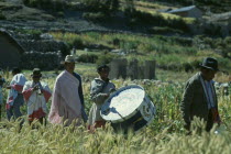 Musicians taking part in Harvest Festival on Island of Sun.