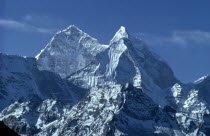 Snow covered mountain landscape and peak of Mount Everest.mountaineering