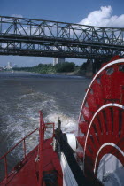 Bridge over the Mississippi River viewed from paddle steamer the Delta Queen