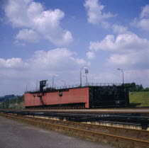 Inclined plane barge lift on Brussels to Charleroi Canal  13000 ton barges moved within moving steel container filled with water.