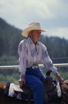 Cowgirl sitting on horse at the Days Of 76 rodeo