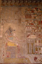 Hatshepsut Temple. Anubis relief painting on the tomb wall