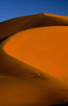 Orange desert sand dune against a clear blue sky