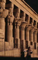 Column details on Temple Island of Philae near Aswan.guide at base of Columns