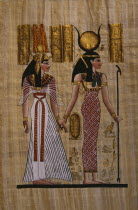 Papyrus painting with two figures Hathor on the right