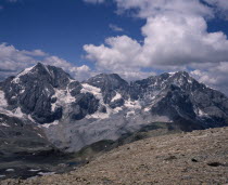 Sulden. Snow peaked mountains seen from Hinter Schontauf Spitze. Konigspitze  Mount Zebru and Ortler