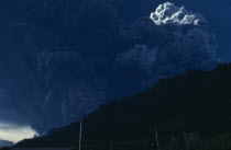 Mount St Helens Volcanic eruption 1980 at 8.50am.  Billowing ash rising from forest covered mountain     In 1982 the President and Congress created the 110  000 acre National Volcanic Monument for re...