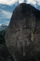 Tukano deity  NI   the river God  engraved hundreds of years ago on this very hard granite boulder in the rio PiraparanaIndigenous Tribes  rio Piraparana North West Amazonia  Colombian South America...