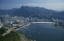 View of Botafogo harbour and Corcovado mountain from Pao de Acucar. Brasil