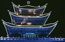 Neon  illuminated temple in the old city.