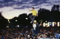 Crowd partying through the night during Berlin Love Parade.