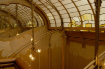 Art Nouveau stairwell and glass ceiling inside the Horta Museum  the house owned  and designed by arcitect Victor Horta in the late 1890s.