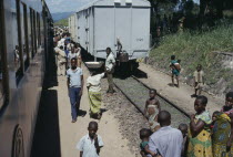 Train and passengers at country railway station. Zaire