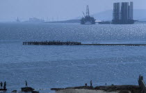An oil plantation in the Caspian Sea.
