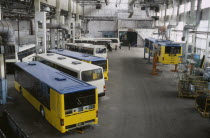View of the buses parked in rows in the station