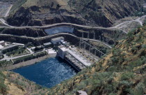 View looking down on the hydroelectric power station.    hydropower