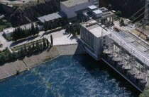 View looking down on the hydroelectric power station.      hydropower