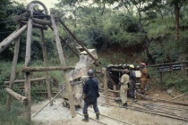 Miners working above ground in the Lonrho gold mine.