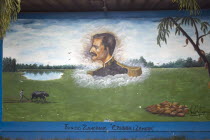 Mural depicting some of its key attributes including cacao  agriculture and General Ezequiel Zamora.